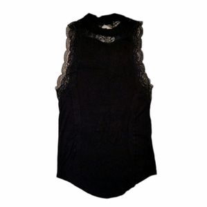 Free People Black Lace Detail Open Back Tank